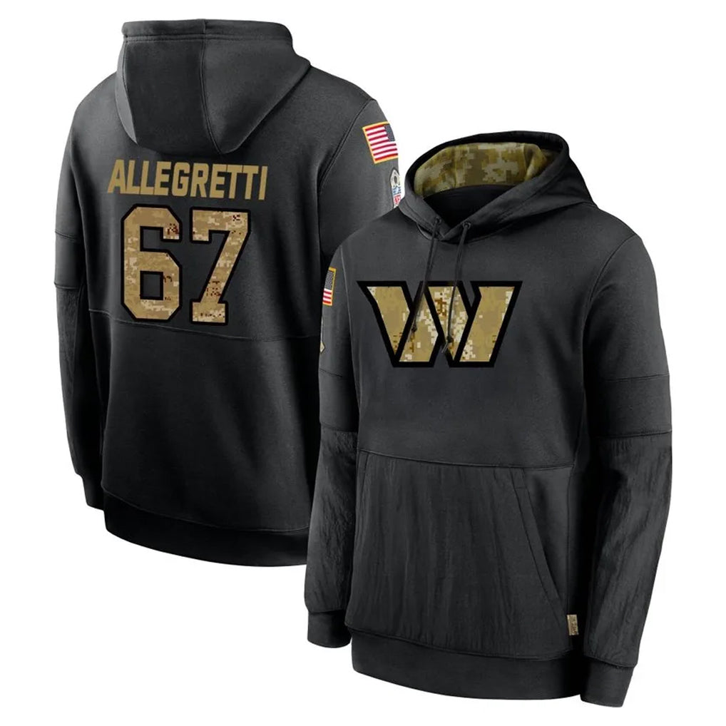 W.Commanders #67 Nick Allegretti Player Black Salute to Service Performance Pullover Hoodies Home Game Edoa Stitched Jerseys