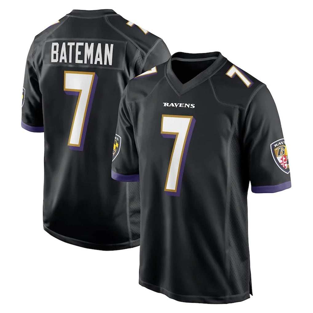 B.Ravens #7 Rashod Bateman Player Black Home Game Edoa Stitched Jerseys