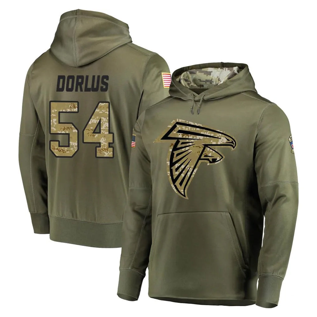 A.Falcons #54 Brandon Dorlus Player Olive Salute to Service Hoodies Edoa Stitched Jerseys