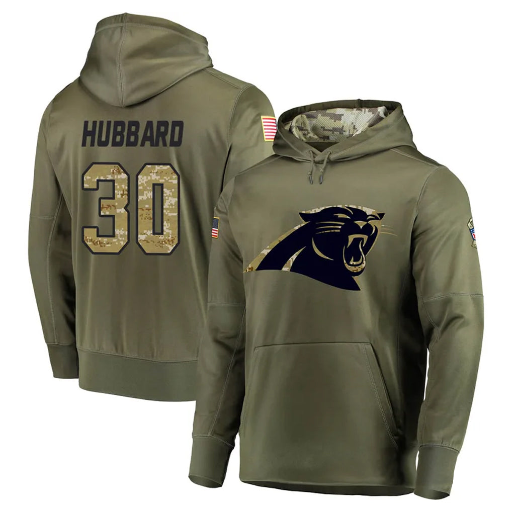 C.Panthers #30 Chuba Hubbard Player Olive Salute to Service Hoodies Edoa Stitched Jerseys