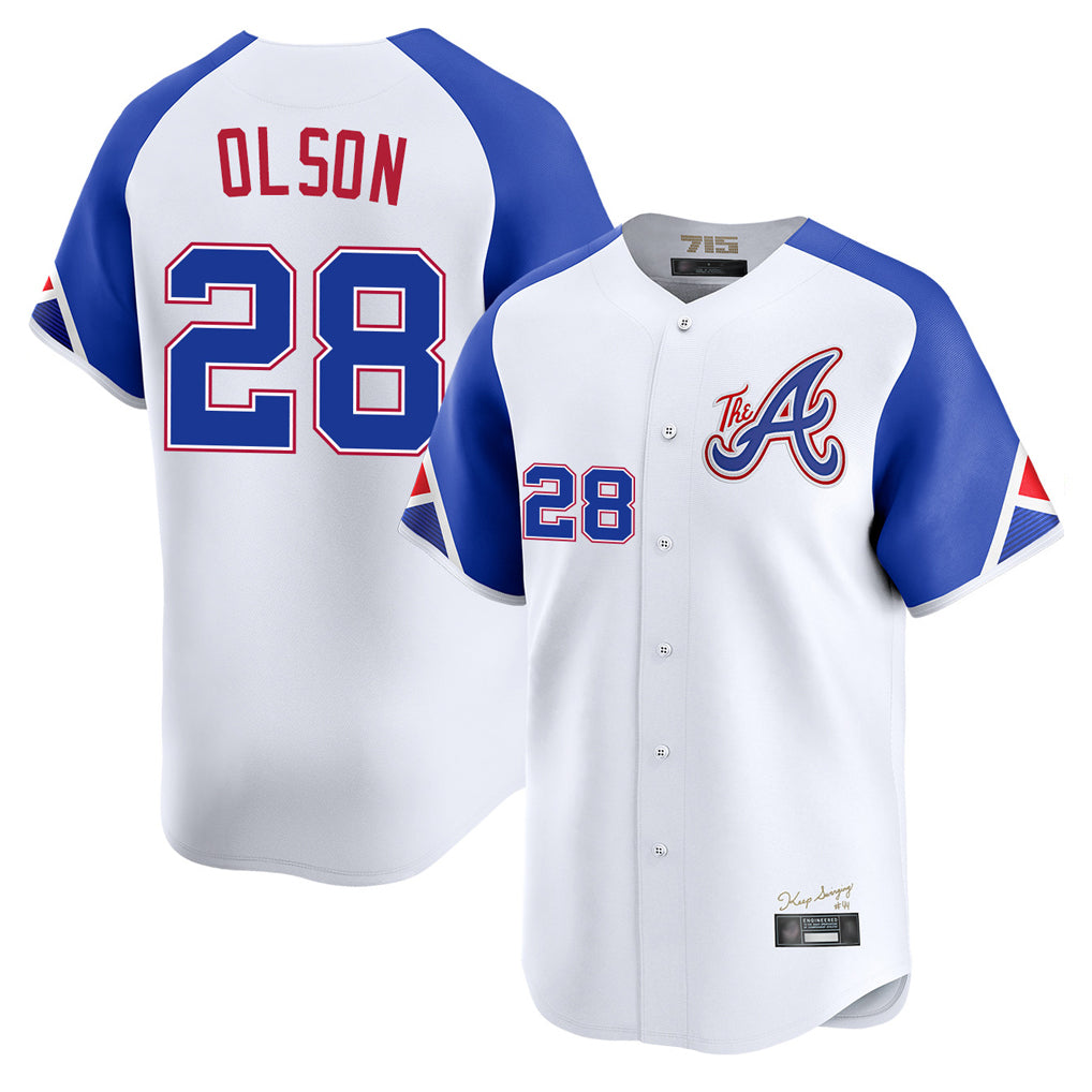 A.Braves #28 Matt Olson Player White City Connect Limited Home Game Edoa Stitched Jerseys