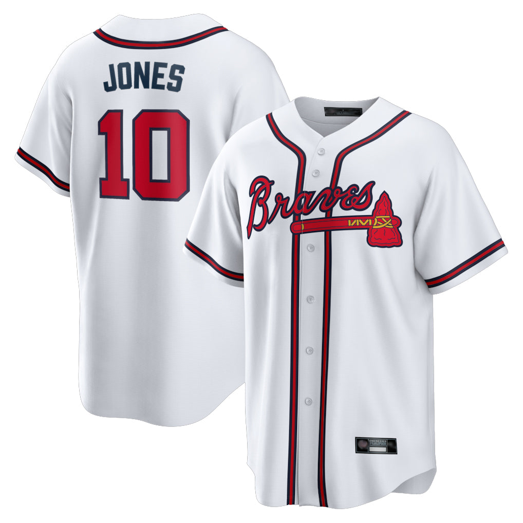 A.Braves #10 Chipper Jones Player White Home Game Edoa Stitched Jerseys