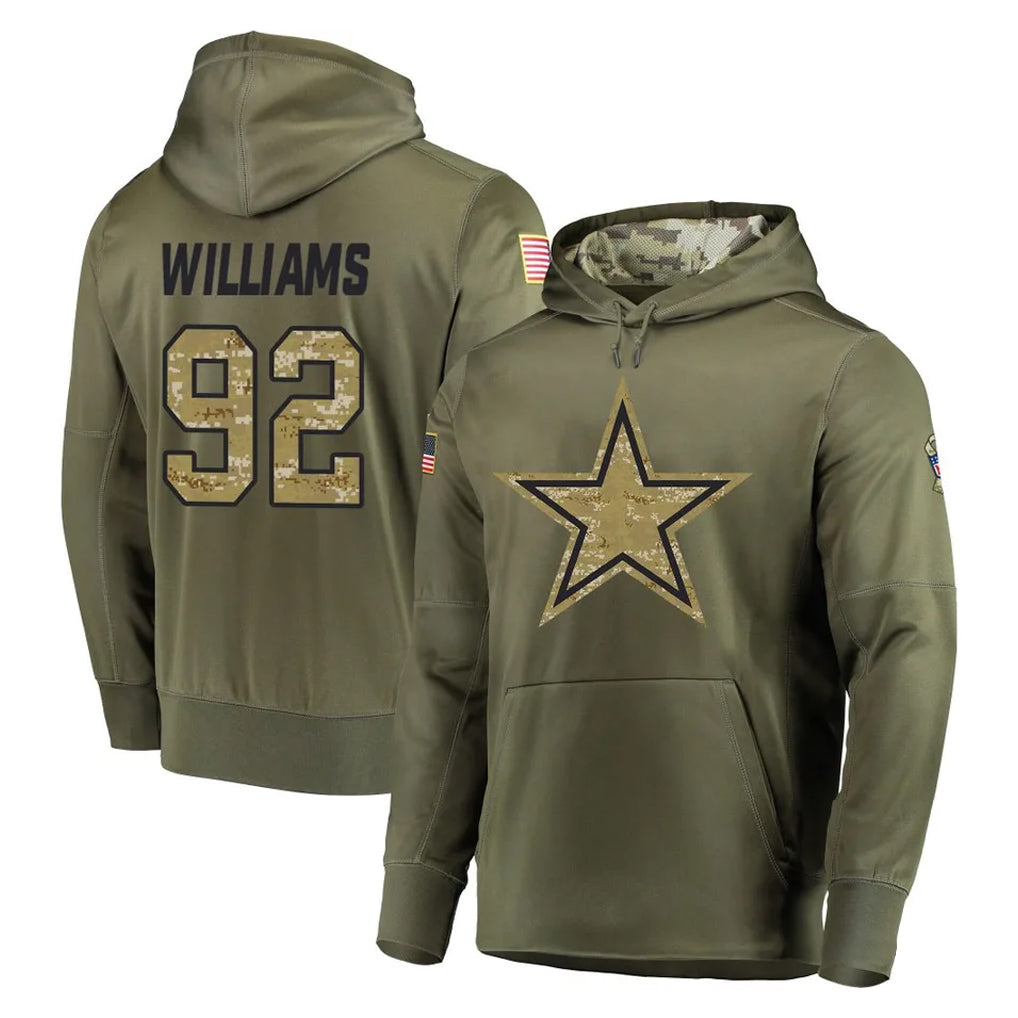 D.Cowboys #92 Quinnen Williams Player Olive Salute to Service Pullover Hoodies Home Game Edoa Stitched Jerseys
