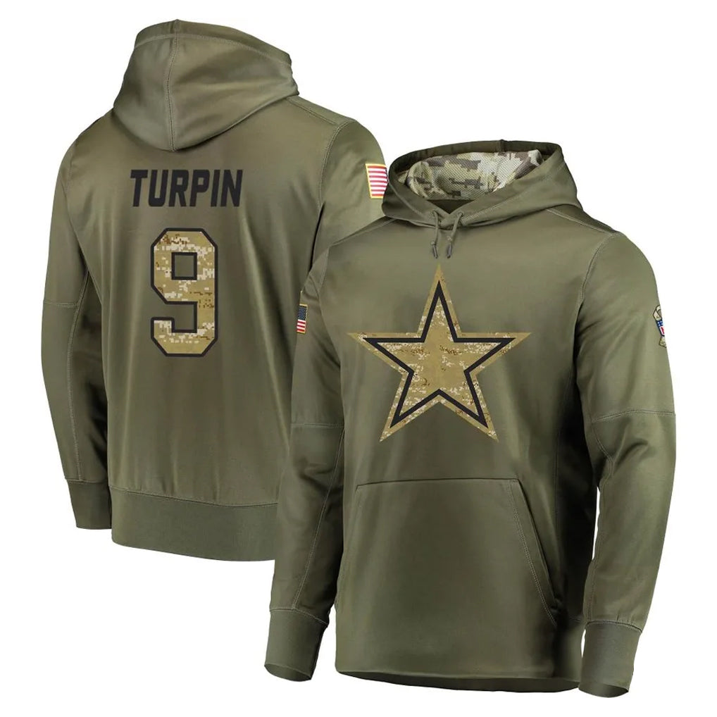 D.Cowboys #9 KaVontae Turpin Player Olive Salute to Service Pullover Hoodies Home Game Edoa Stitched Jerseys