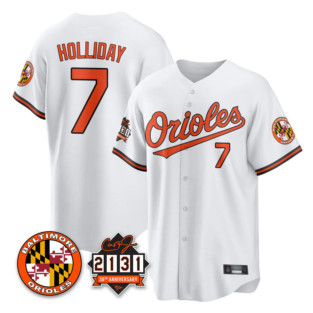 B.Orioles #7 Jackson Holliday Player White 30th Anniversary of 2131 Home Game Edoa Stitched Jerseys