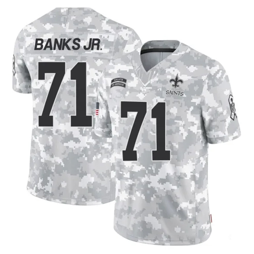 NO.Saints #71 Kelvin Banks Jr. Player Arctic Camo Salute To Service Limited Game Edoa Stitched Jerseys