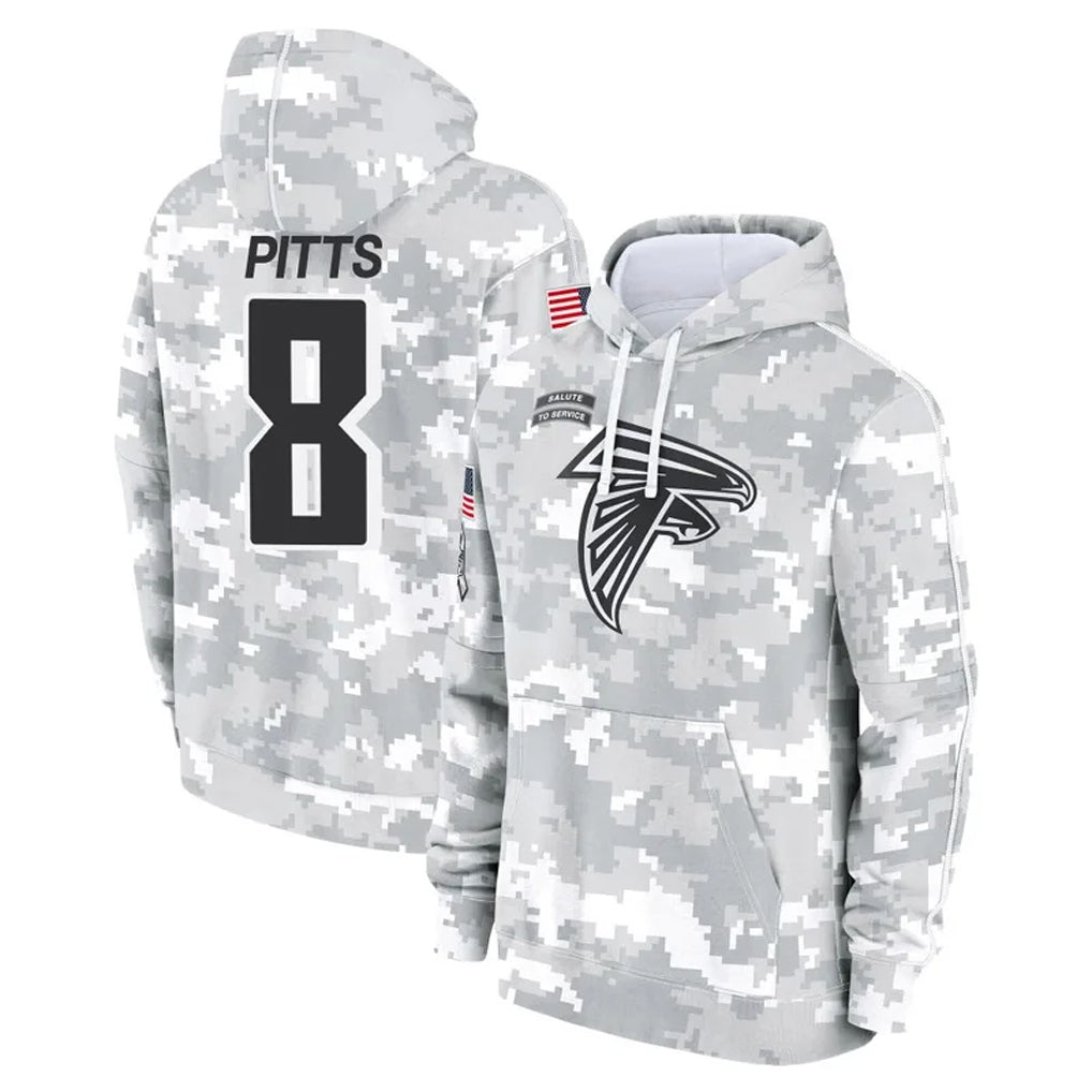 A.Falcons #8 Kyle Pitts Sr. Player Arctic Camo Salute to Service Limited Hoodie Edoa Stitched Jerseys