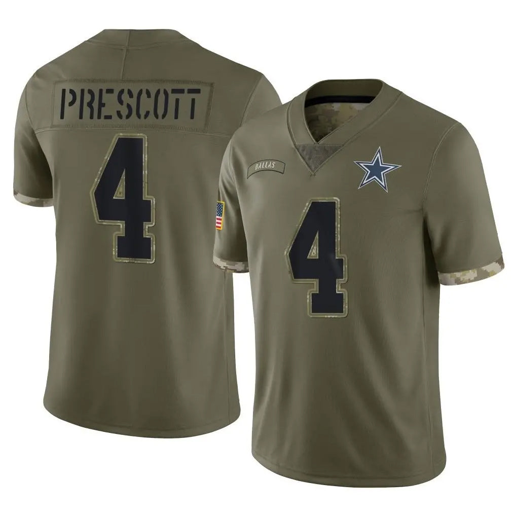 D.Cowboys #4 Dak Prescott Player Olive Salute to Service Limited Game Edoa Stitched Jerseys