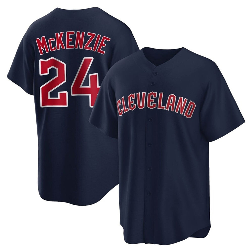 C.Guardians #24 Triston McKenzie Player Navy Game Home Edoa Stitched Jerseys