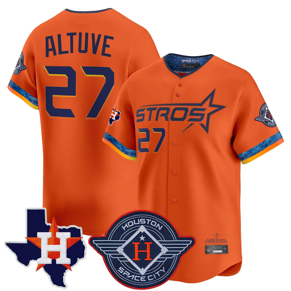 H.Astros #27 Jose Altuve Player Orange City Connect Texas Patch Vapor Premier Limited Home Edoa Stitched Jerseys