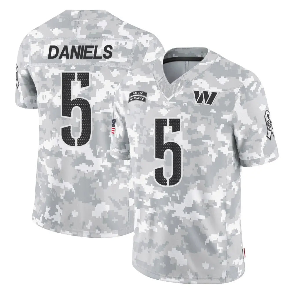 W.Commanders #5 Jayden Daniels Player Arctic Camo Limited Salute To Service Home Game Edoa Stitched Jerseys