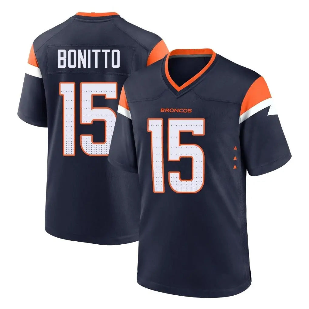 D.Broncos #15 Nik Bonitto Player Navy Home Game Edoa Stitched Jerseys