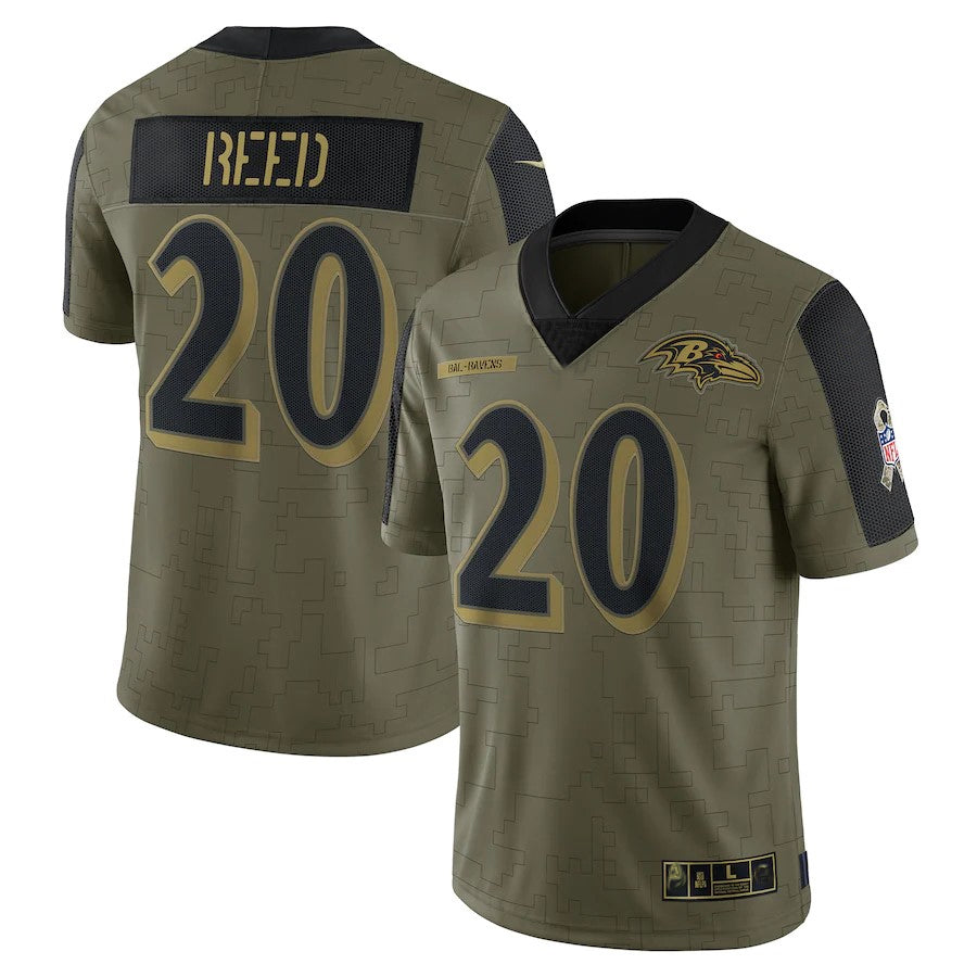 B.Ravens #20 Ed Reed Player Olive Salute To Service Limited Game Edoa Stitched Jerseys