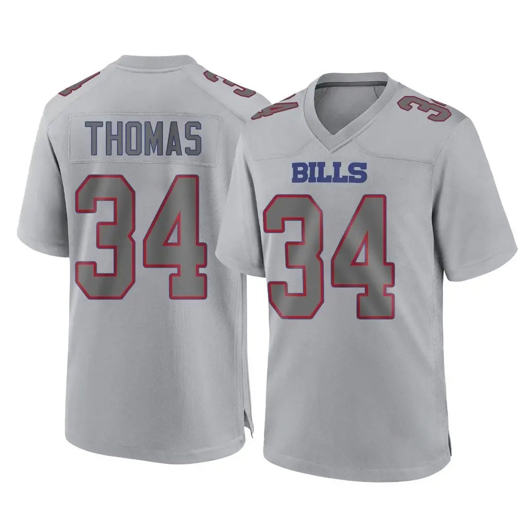 B.Bills #34 Thurman Thomas Player Gray Fashion Home Game Edoa Stitched Jerseys