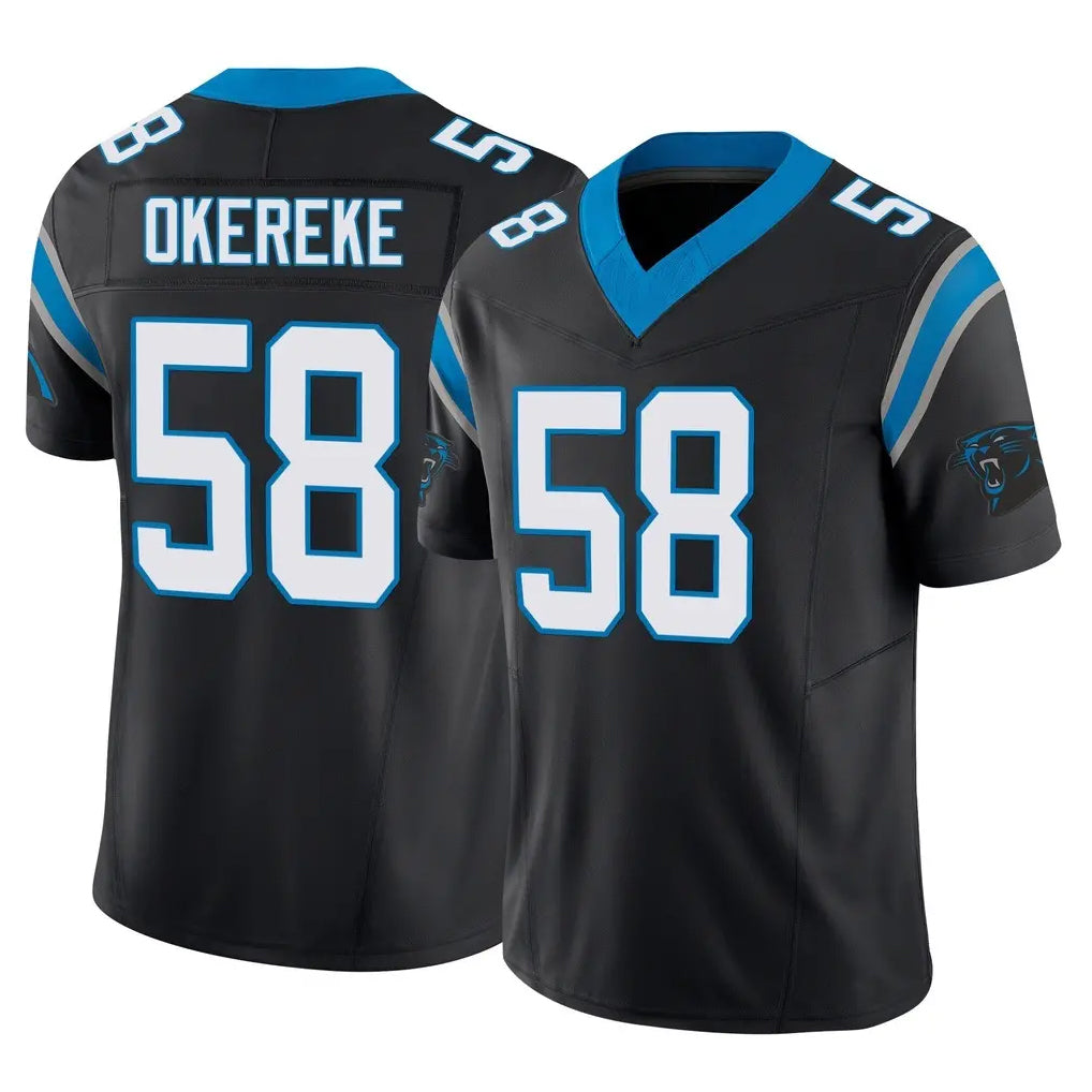 C.Panthers #58 Bobby Okereke Player Black Vapor F.U.S.E. Limited Home Game Edoa Stitched Jerseys