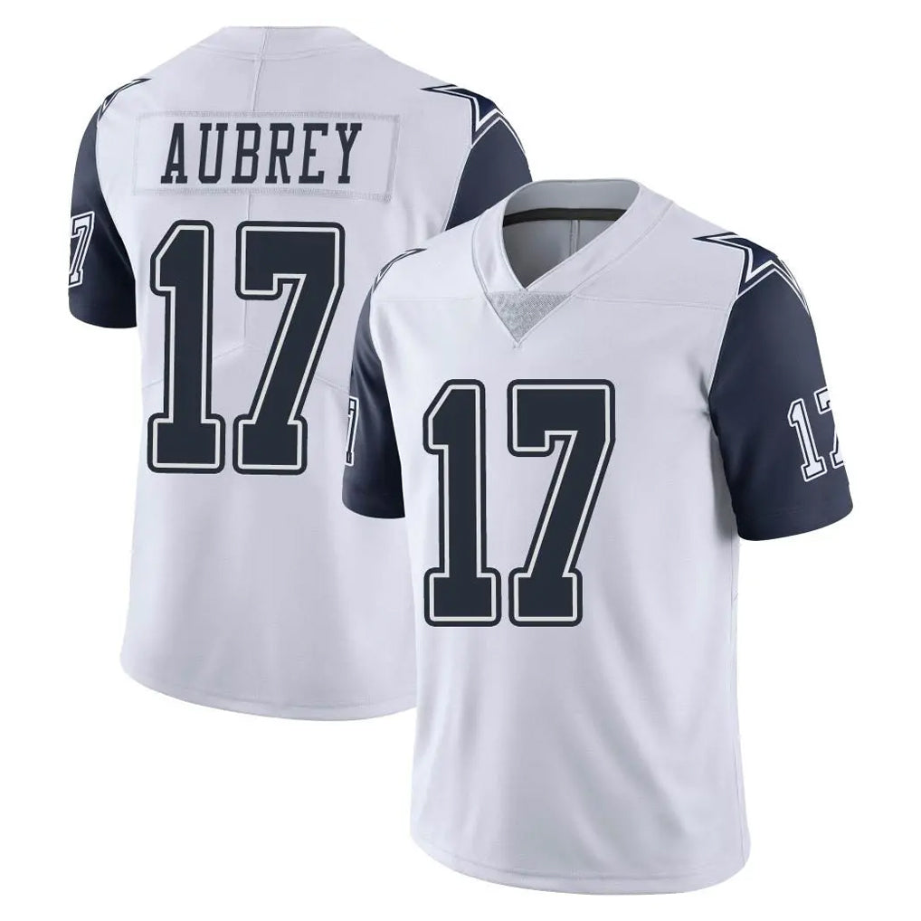 D.Cowboys #17 Brandon Aubrey Player White-Navy Limited Color Rush Vapor Untouchable Home Game Edoa Stitched Jerseys