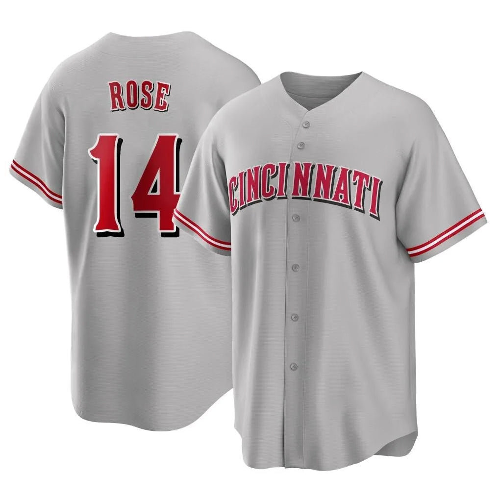 C.Reds #14 Pete Rose Player Gray Home Game Edoa Stitched Jerseys