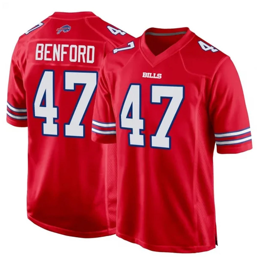 B.Bills #47 Christian Benford Player Red Home Game Edoa Stitched Jerseys