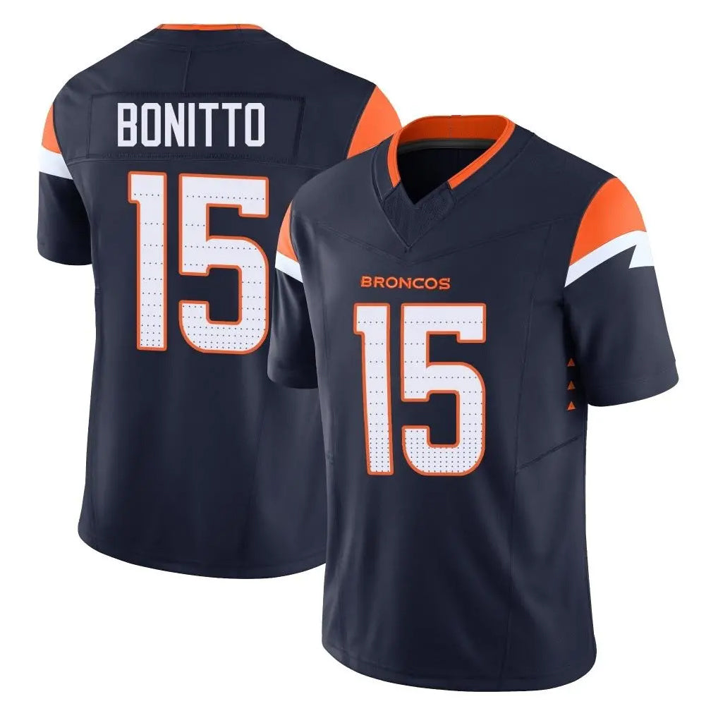 D.Broncos #15 Nik Bonitto Player Navy Limited Vapor F.U.S.E. Home Game Edoa Stitched Jerseys