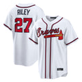 A.Braves #27 Austin Riley Player White Home Game Edoa Stitched Jerseys