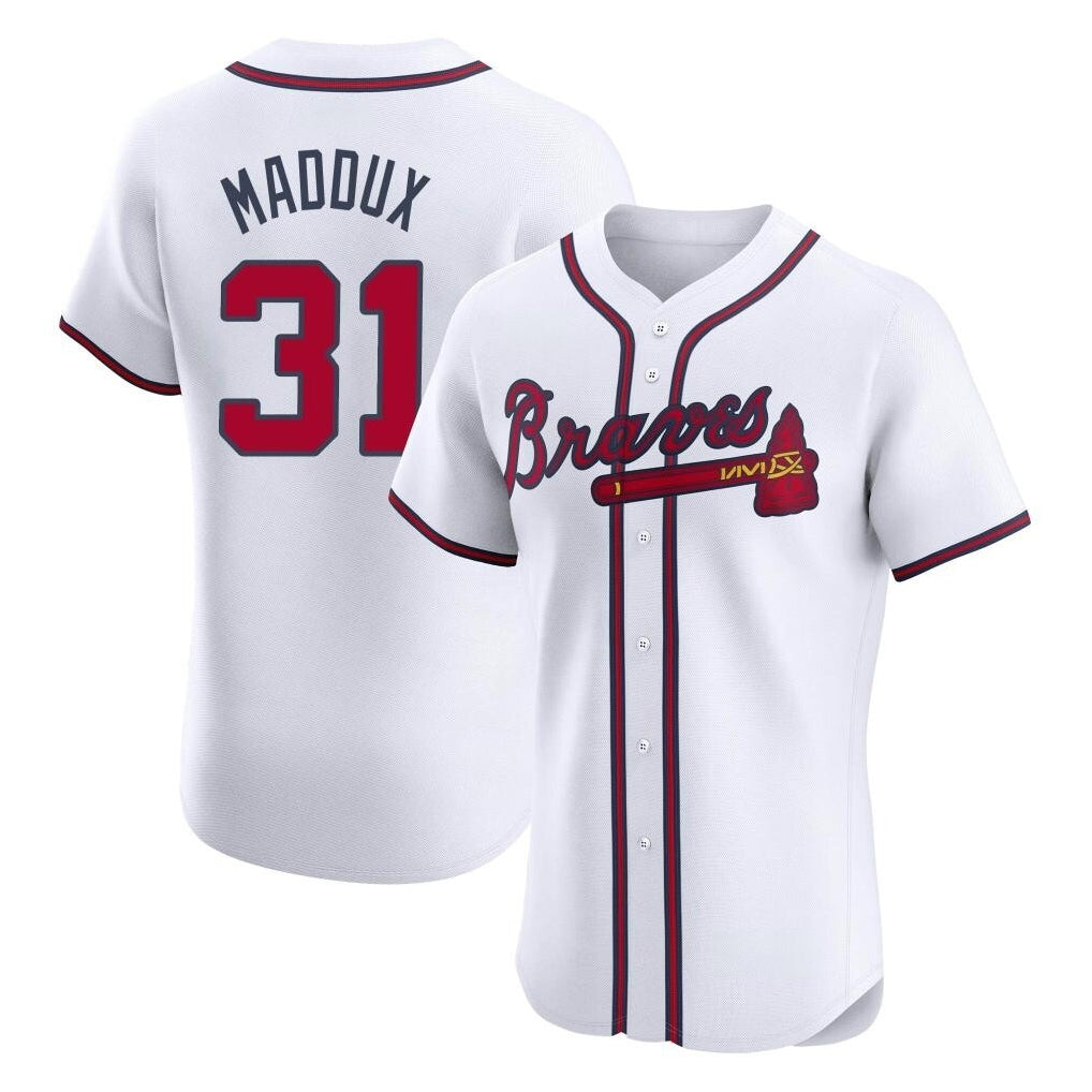 A.Braves #31 Greg Maddux Player White Limited Elite Home Game Edoa Stitched Jerseys