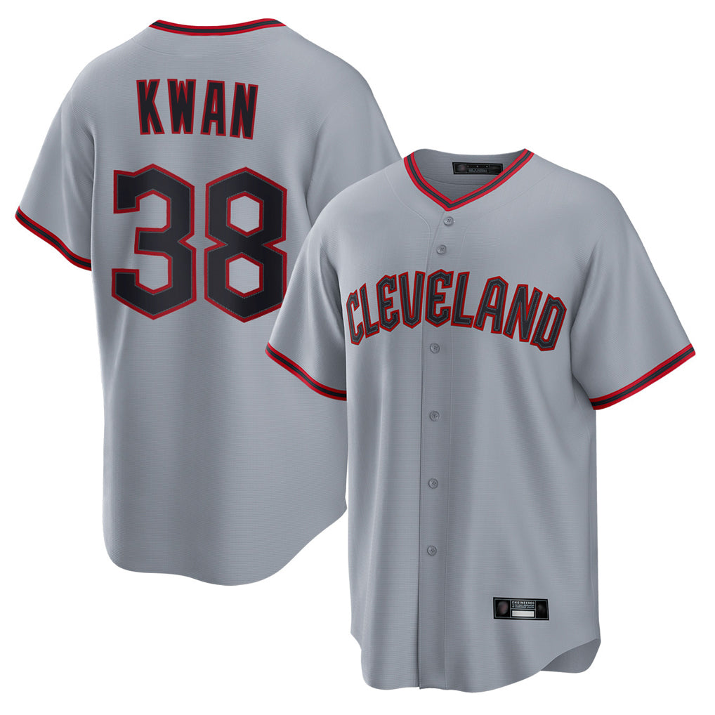 C.Guardians #38 Steven Kwan Player Gray Home Game Edoa Stitched Jerseys
