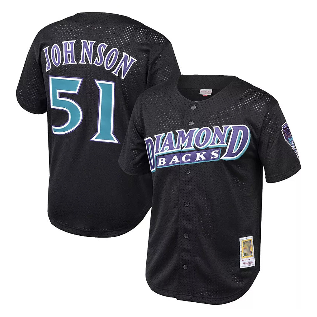 A.Diamondbacks #51 Randy Johnson Player Black Mitchell & Ness Throwback Cooperstown Collection Mesh Limited Edoa Stitched Jerseys