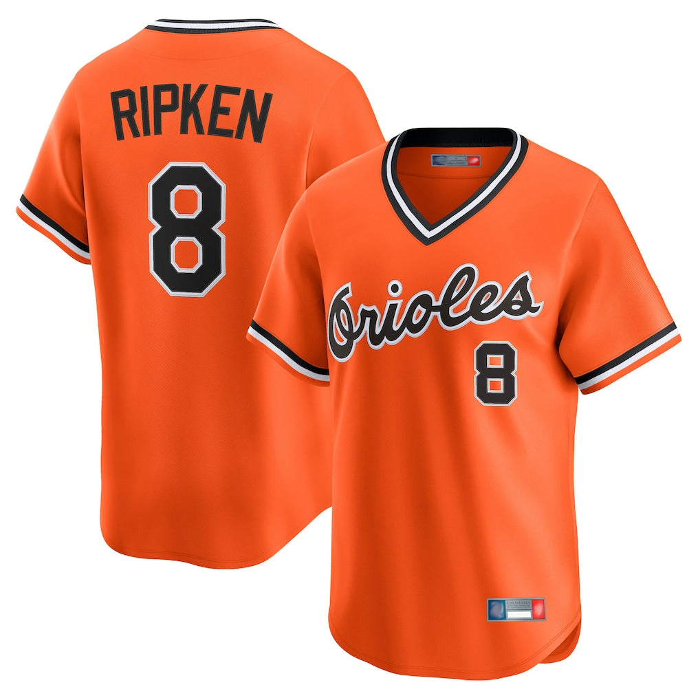 B.Orioles #8 Cal Ripken Player Orange T-shirt Limited Home Game Edoa Stitched Jerseys