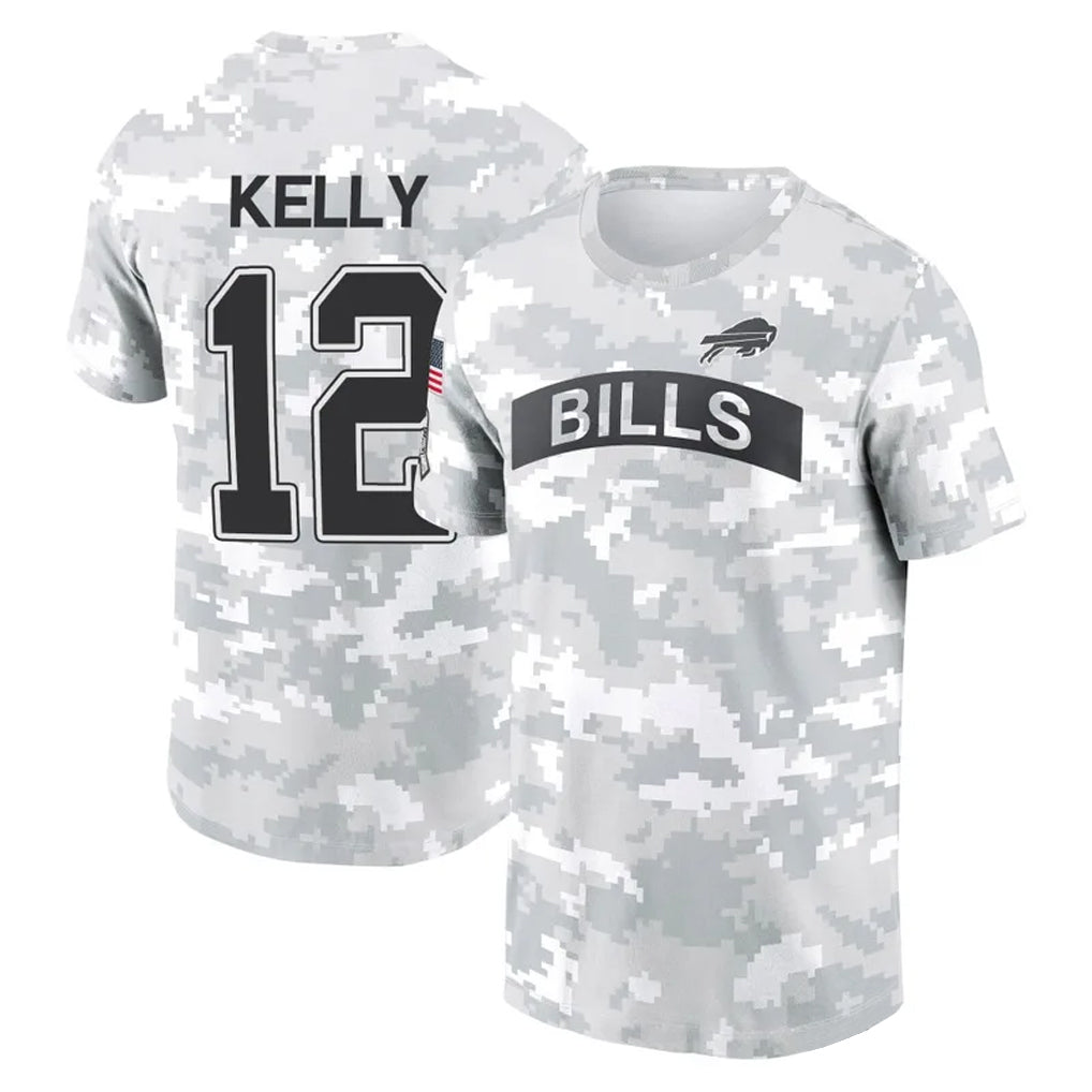 B.Bills #12 Jim Kelly Player Arctic Camo Salute to Service T-Shirt Hoodies Edoa Stitched Jerseys