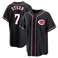 C.Reds #7 Spencer Steer Player Black Fashion Out Home Game Edoa Stitched Jerseys