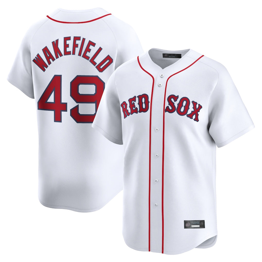 B.Red Sox #49 Tim Wakefield Player White Limited Home Game Edoa Stitched Jerseys