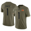 C.Bengals #1 Ja'Marr Chase Player Olive Salute to Service Limited Game Edoa Stitched Jerseys