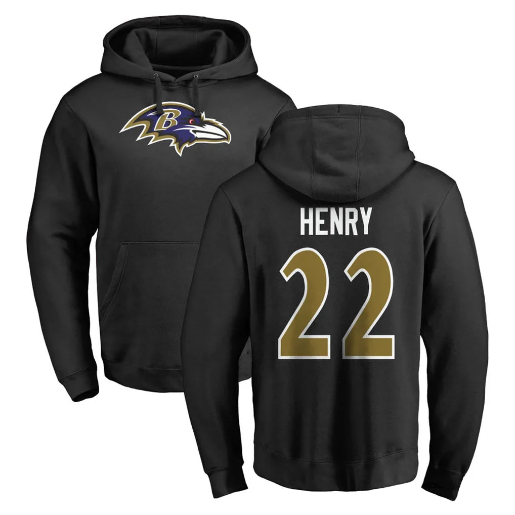 B.Ravens #22 Derrick Henry Player Black Pullover Hoodie Edoa Stitched Jerseys