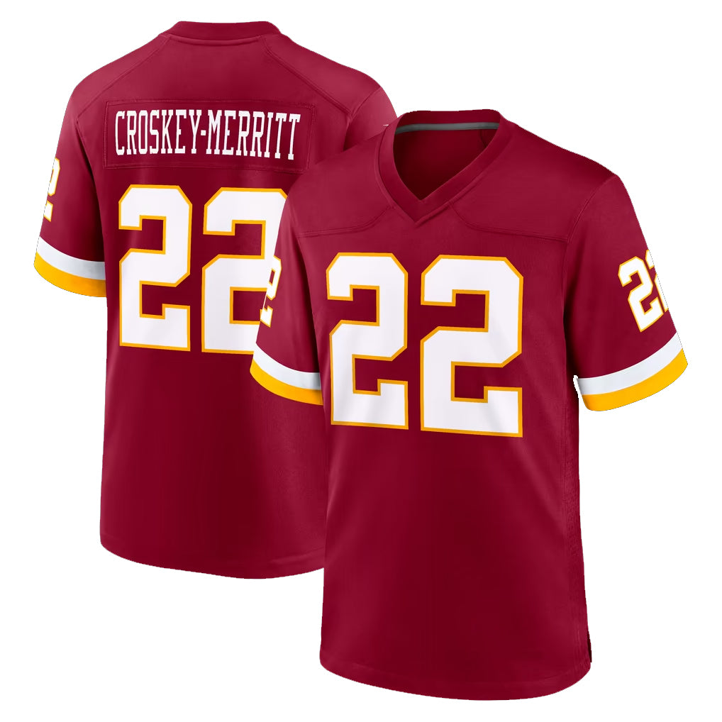 W.Commanders #22 Jacory Croskey-Merritt Player Burgundy Game Home Edoa Stitched Jerseys