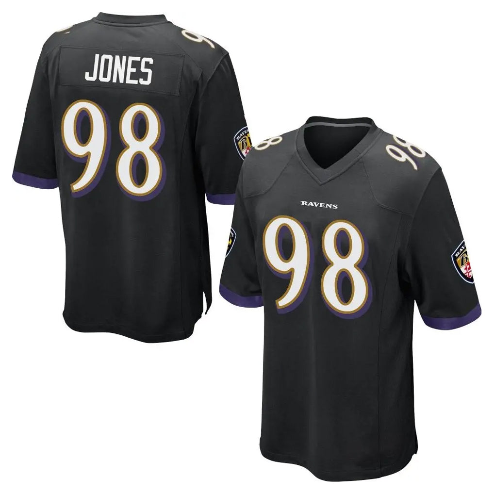 B.Ravens #98 Travis Jones Player Black Home Game Edoa Stitched Jerseys