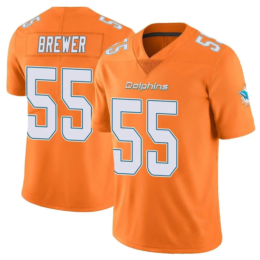 M.Dolphins #55 Aaron Brewer Player Orange Limited Home Game Edoa Stitched Jerseys