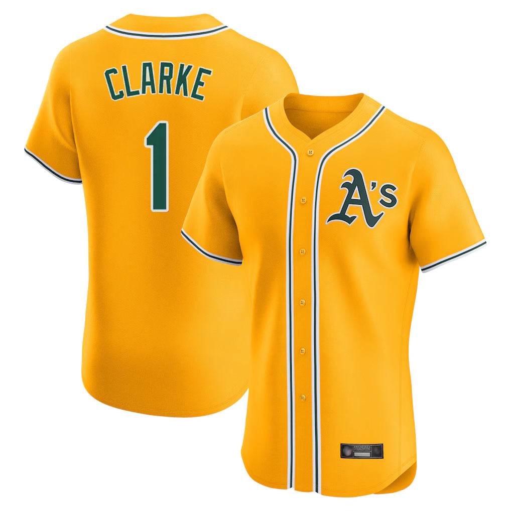 Athletics #1 Denzel Clarke Player Gold Limited Elite Home Game Edoa Stitched Jerseys