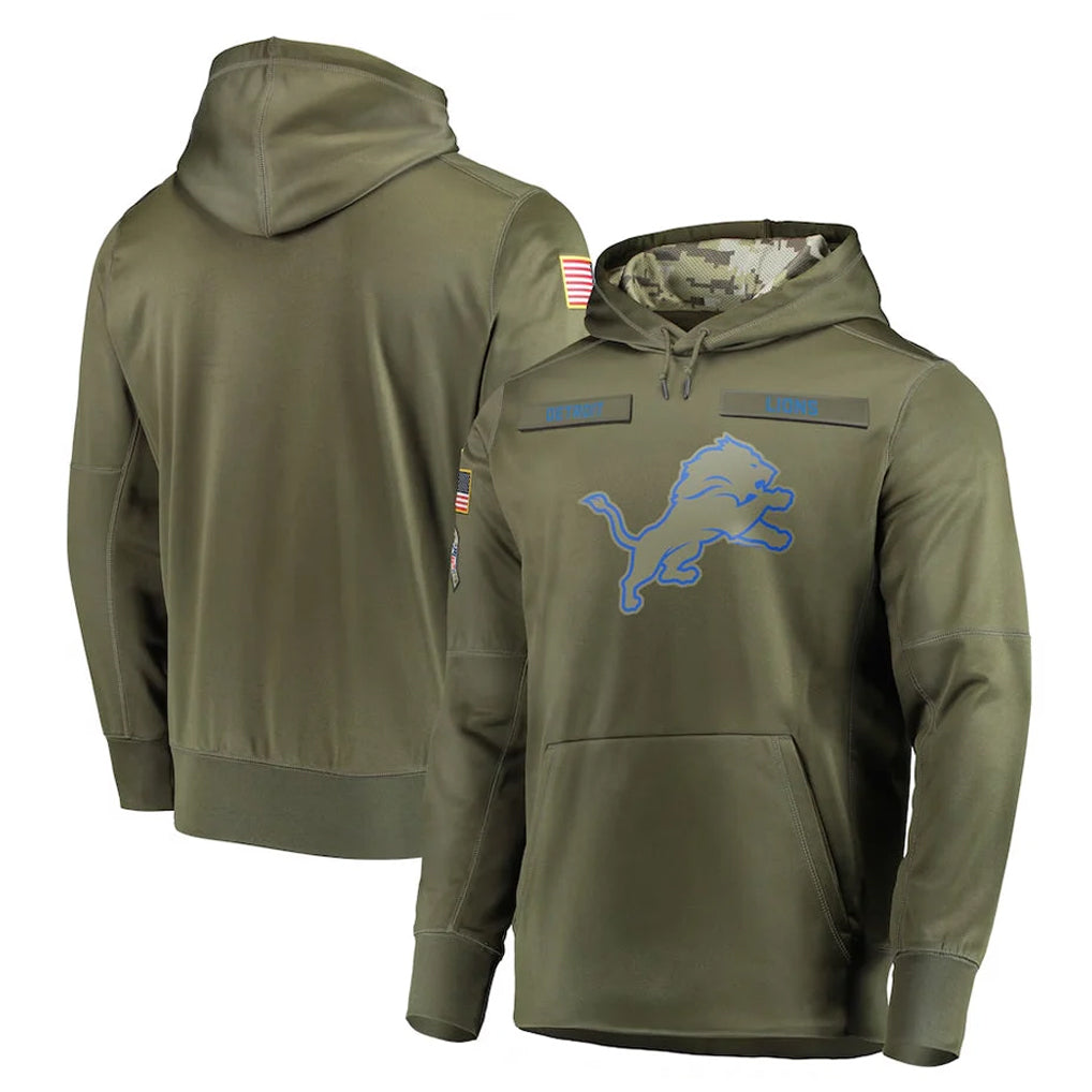 D.Lions ## Lions Blank Player Olive Salute to Service Pullover Hoodies Home Game Edoa Stitched Jerseys