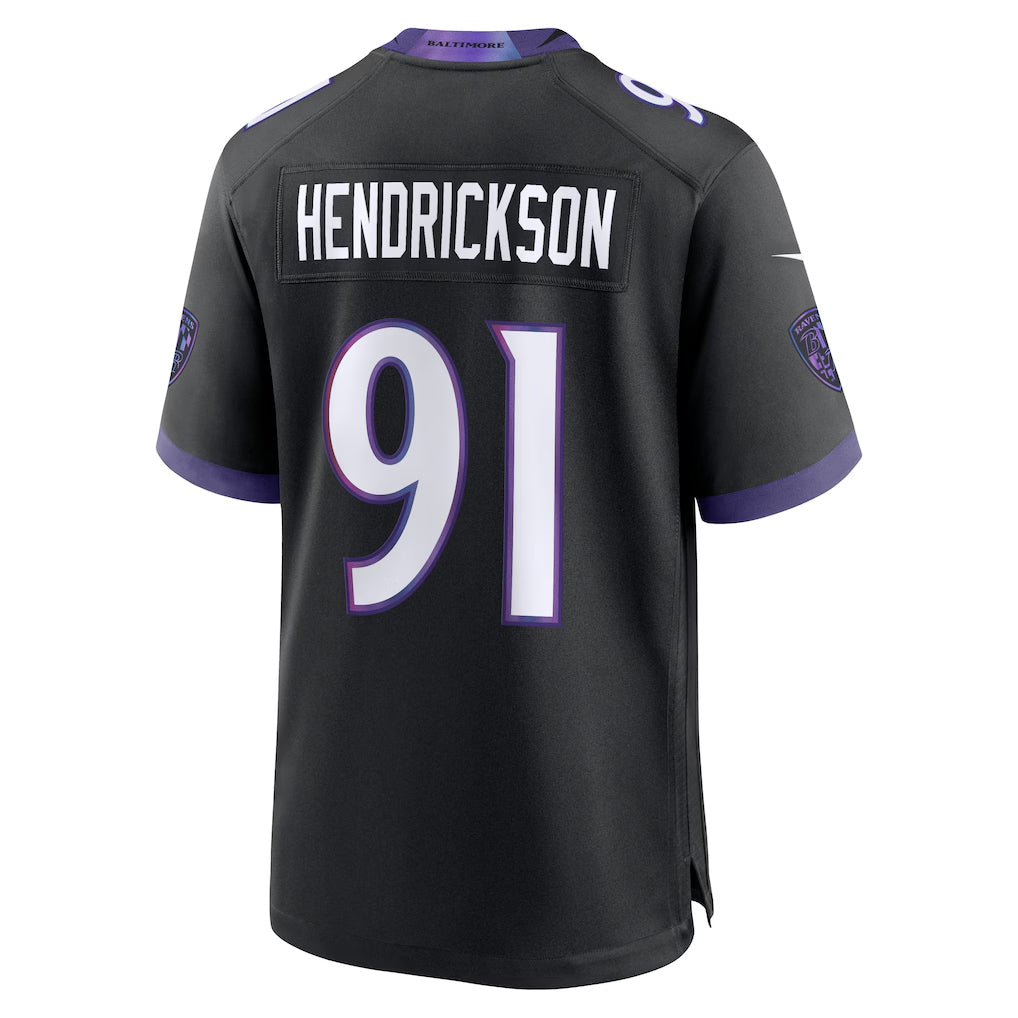 B.Ravens #91 Trey Hendrickson Player Black Home Game Edoa Stitched Jerseys