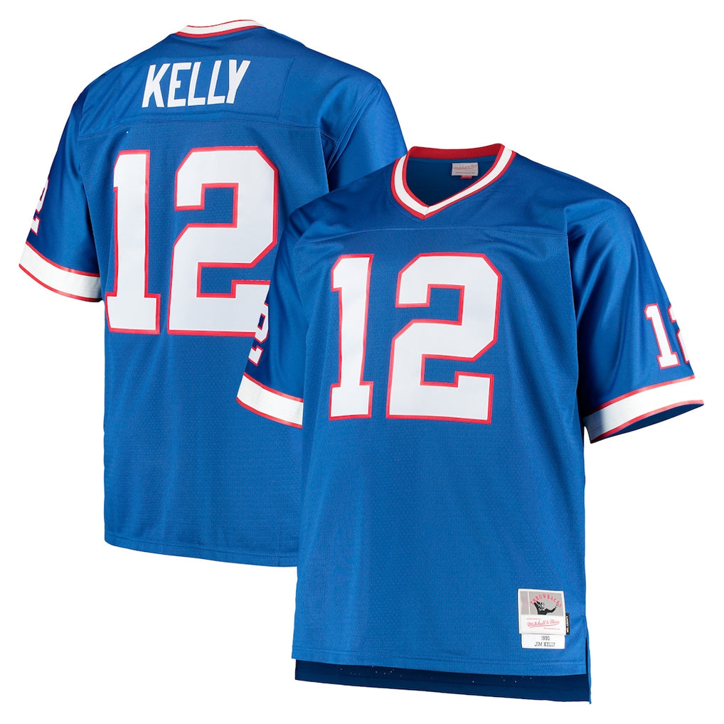 B.Bills #12 Jim Kelly Player Royal Mitchell & Ness Big & Tall 1990 Retired Replica Limited Edoa Stitched Jerseys