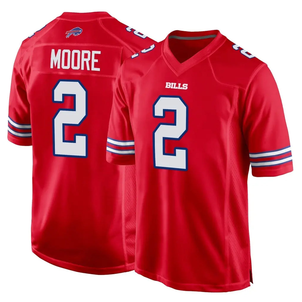 B.Bills #2 DJ Moore Player Red Home Game Edoa Stitched Jerseys