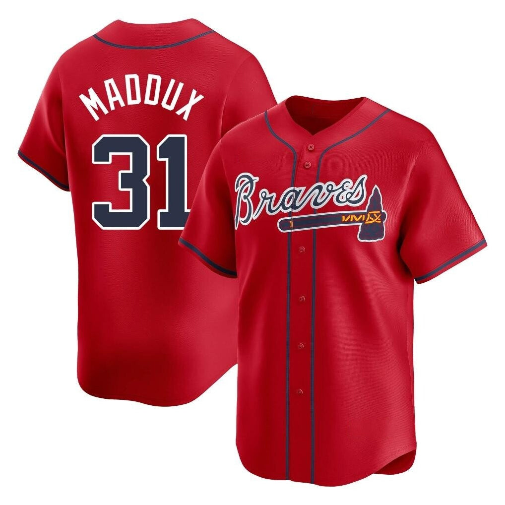 A.Braves #31 Greg Maddux Player Red Limited Home Game Edoa Stitched Jerseys