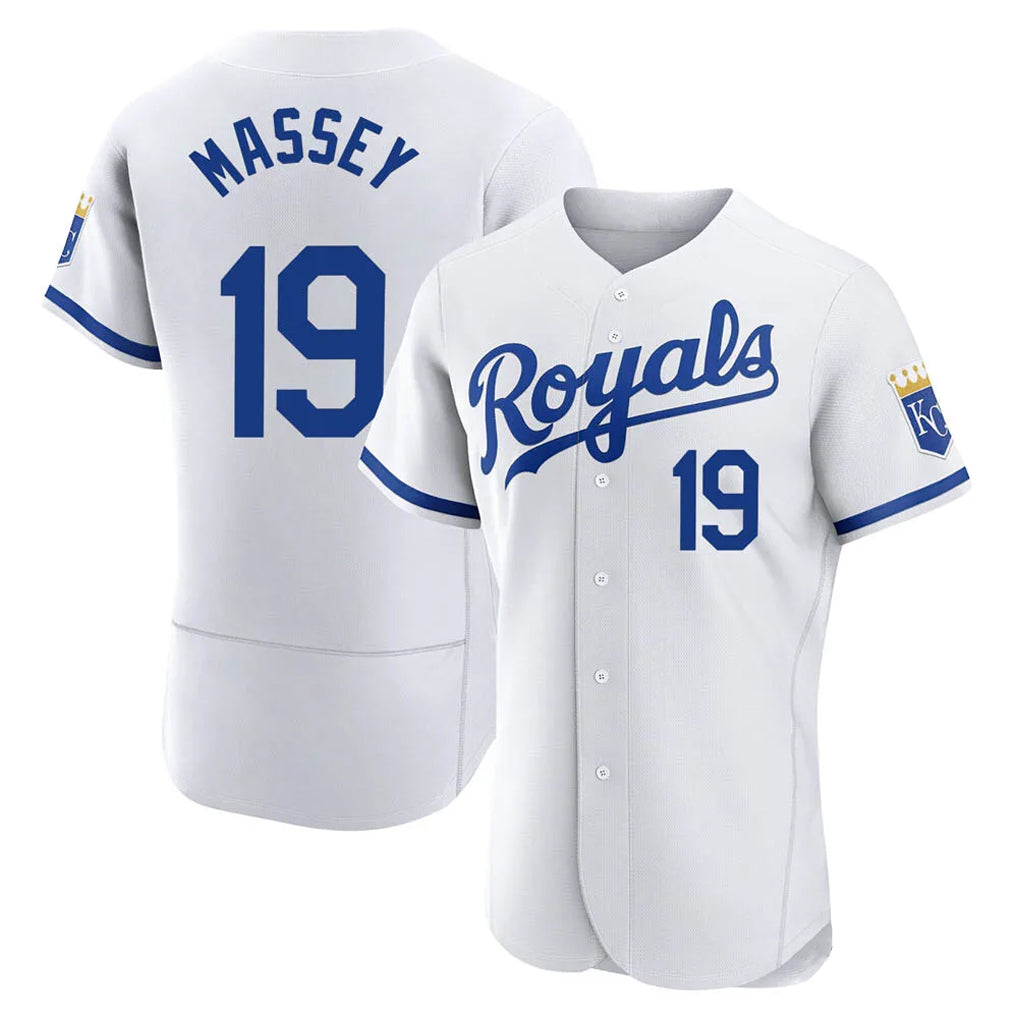 KC.Royals #19 Michael Massey Player White Limited Elite Home Game Edoa Stitched Jerseys