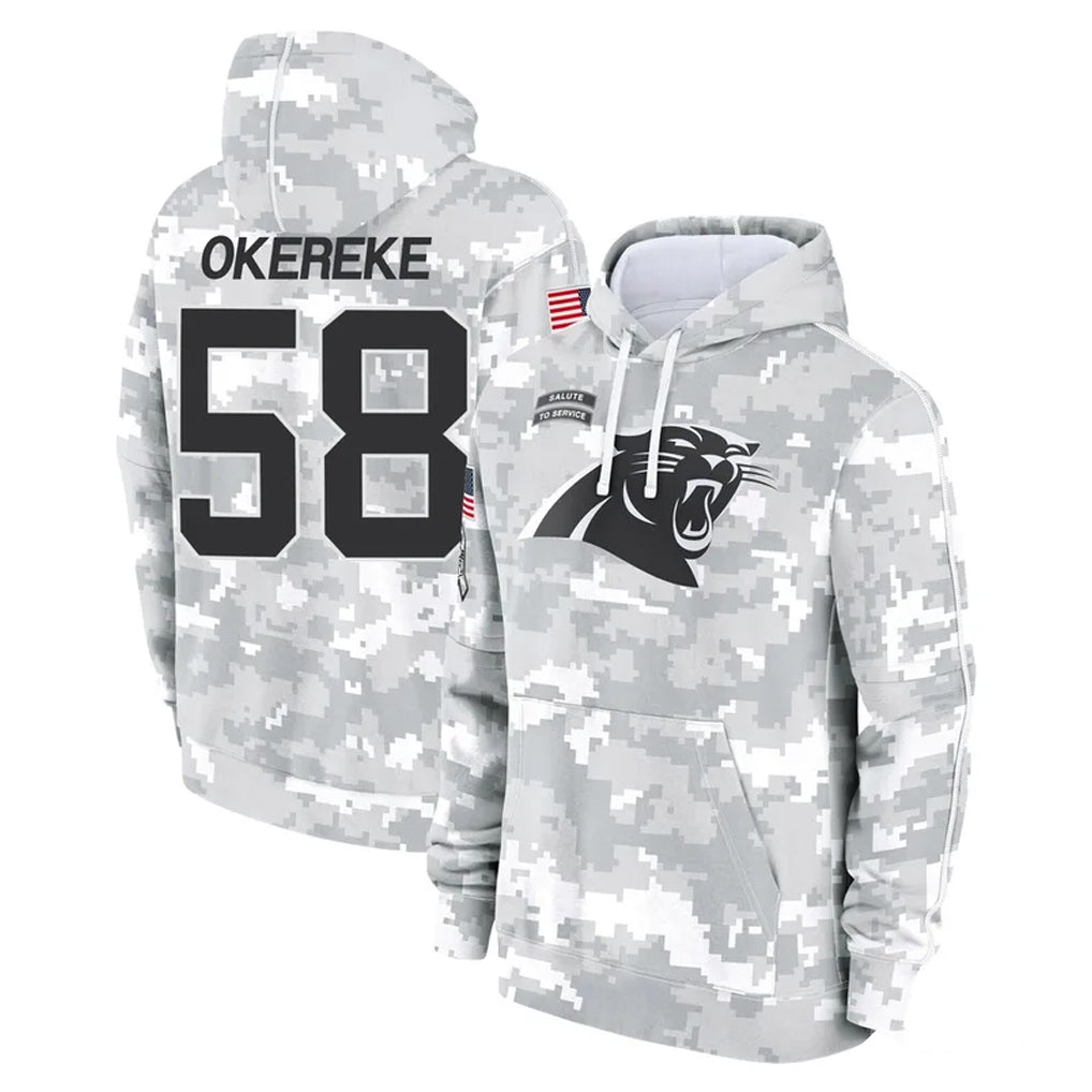 C.Panthers #58 Bobby Okereke Player Arctic Camo Salute to Service Pullover Hoodies Limited Game Edoa Stitched Jerseys