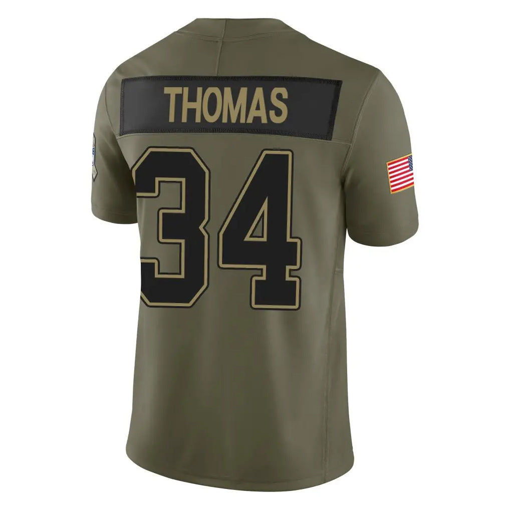 B.Bills #34 Thurman Thomas Player Olive Salute To Service Limited Game Edoa Stitched Jerseys