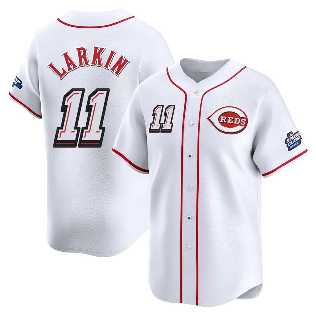 C.Reds #11 Barry Larkin Player White Speedway Classic Home Limited Edoa Stitched Jerseys
