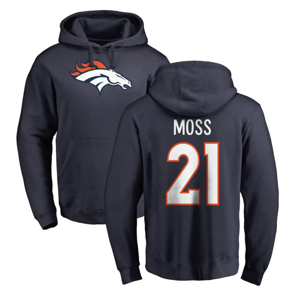 D.Broncos #21 Riley Moss Player Navy Pullover Hoodie Limited Edoa Stitched Jerseys