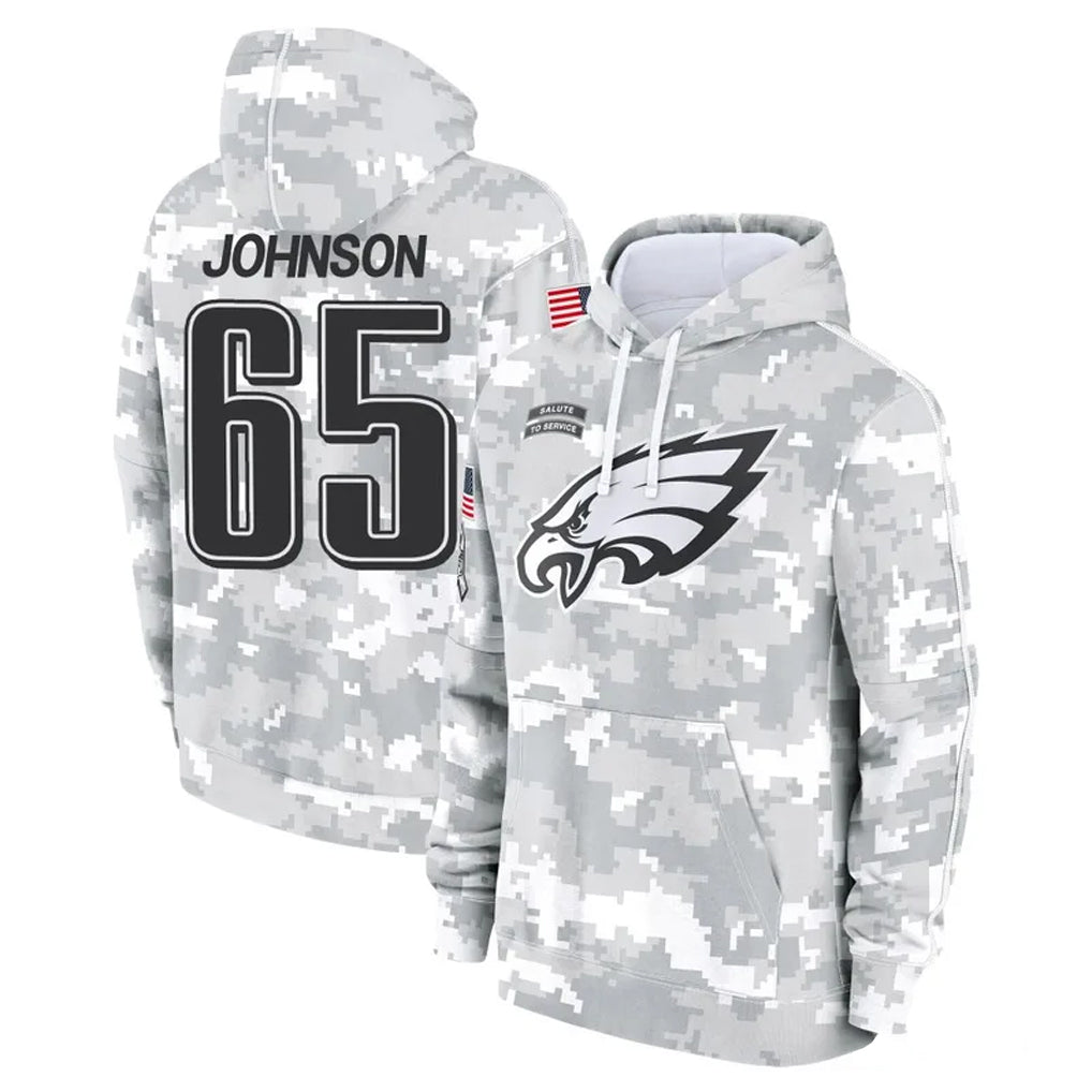 P.Eagles #65 Lane Johnson Player Arctic Camo Salute to Service Pullover Hoodies Limited Game Edoa Stitched Jerseys