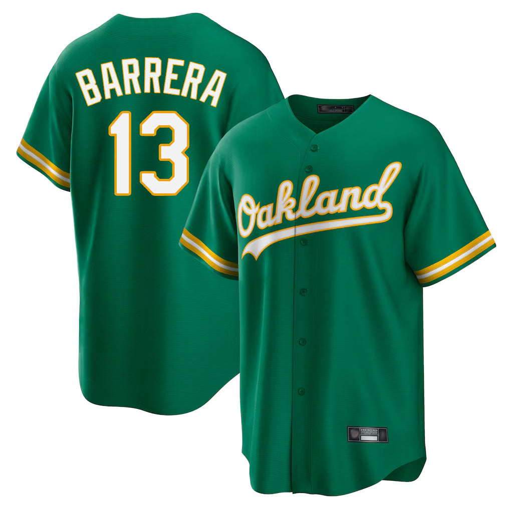 Athletics #13 Luis Barrera Player Kelly Green Home Game Edoa Stitched Jerseys