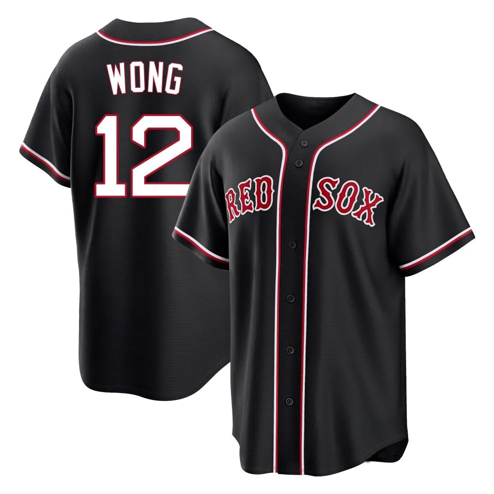 B.Red Sox #12 Connor Wong Player Black Out Home Game Edoa Stitched Jerseys